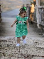 Rylee Faith Designs St. Patrick's Day Girls Shamrock Smocking Embroidery Dress - 