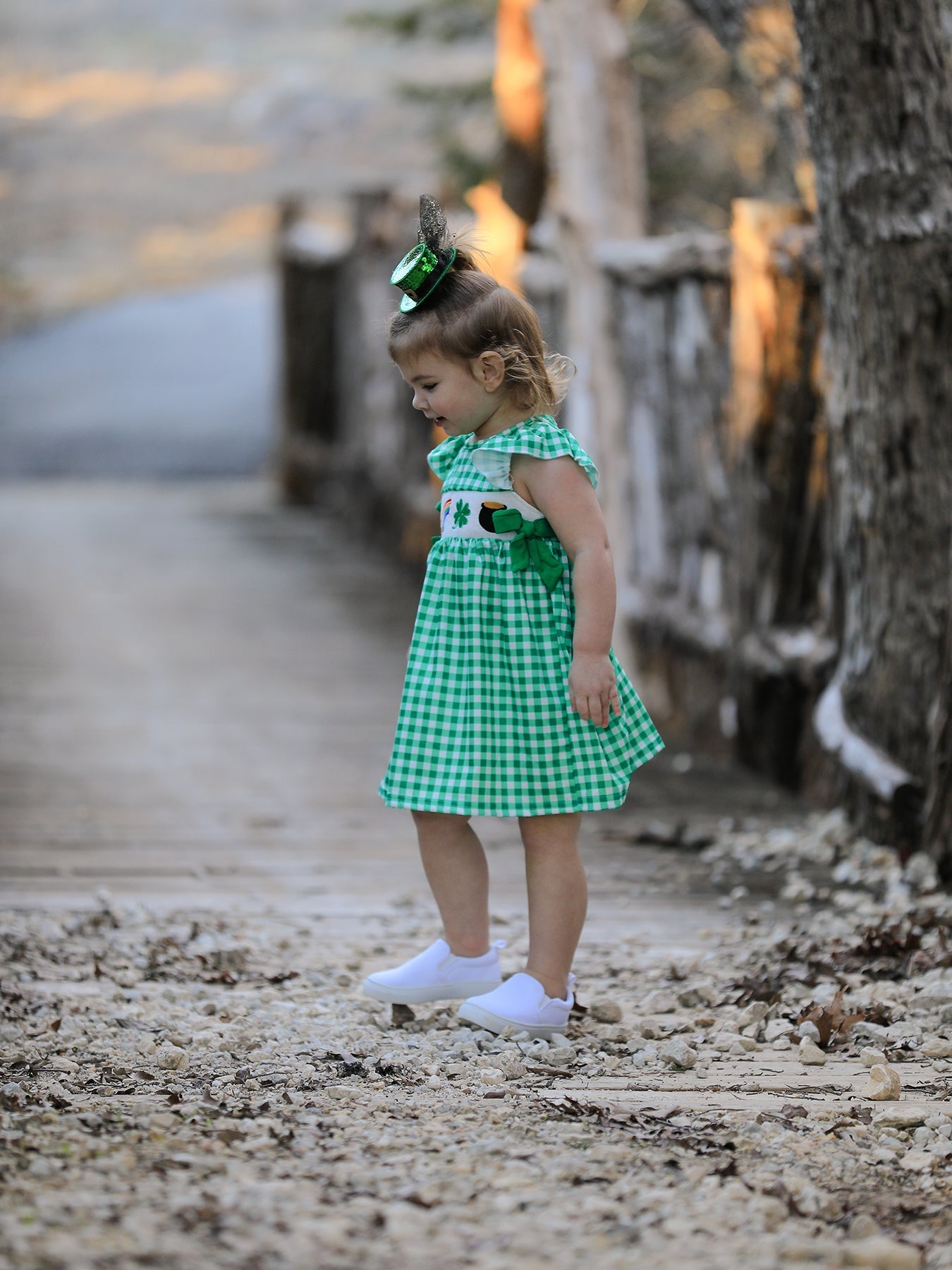 Rylee Faith Designs St. Patrick's Day Girls Shamrock Smocking Embroidery Dress - 
