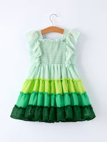 Rylee Faith Designs St. Patrick's Day Ombre Ruffle Dress for Girls – Green Gradient Layers - 