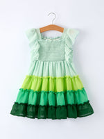 Rylee Faith Designs St. Patrick's Day Ombre Ruffle Dress for Girls – Green Gradient Layers - 