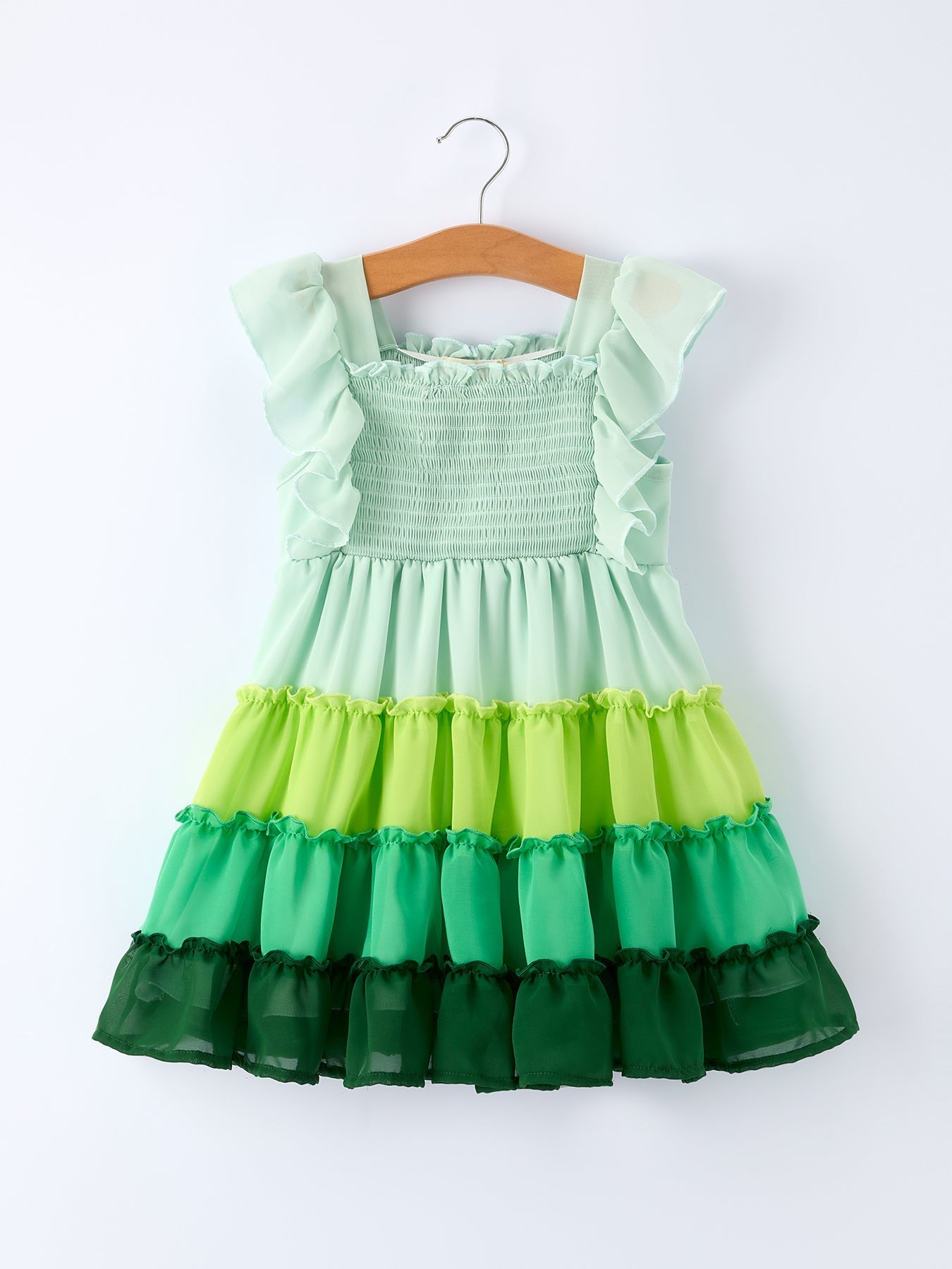 Rylee Faith Designs St. Patrick's Day Ombre Ruffle Dress for Girls – Green Gradient Layers - 