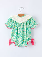 Rylee Faith Designs St. Patrick’s Day Shamrock Bow Smocked Baby Girl Romper - 