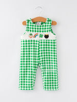 Rylee Faith Designs St. Patrick's Day shamrock Smocking Embroidered Green Plaid Boys' Romper - 