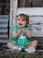 Rylee Faith Designs St. Patrick's Day Shamrock Smocking Embroidered Plaid Baby Girls Romper - 