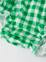 Rylee Faith Designs St. Patrick's Day Shamrock Smocking Embroidered Plaid Baby Girls Romper - 