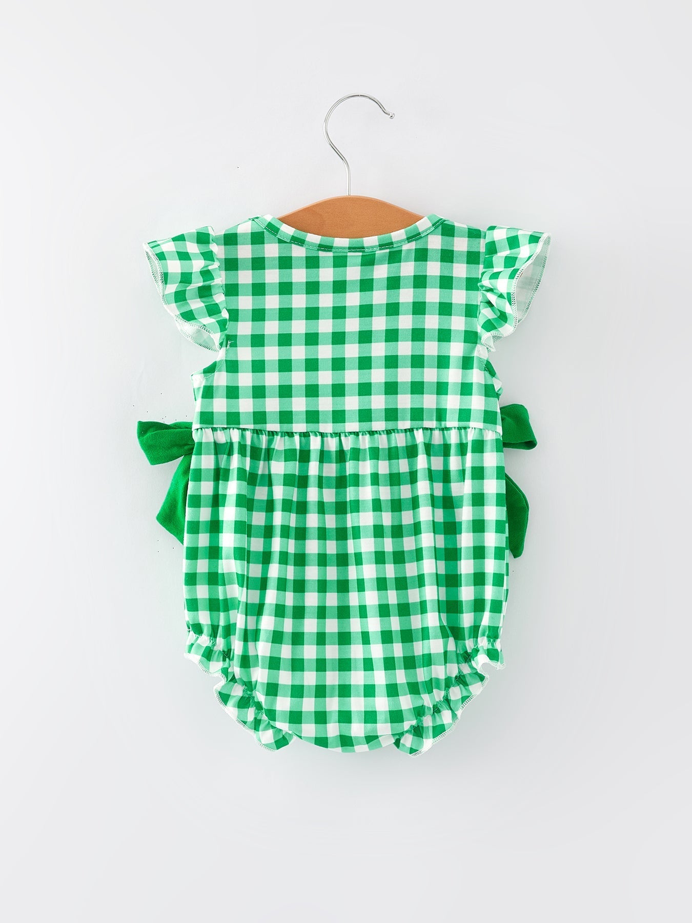Rylee Faith Designs St. Patrick's Day Shamrock Smocking Embroidered Plaid Baby Girls Romper - 