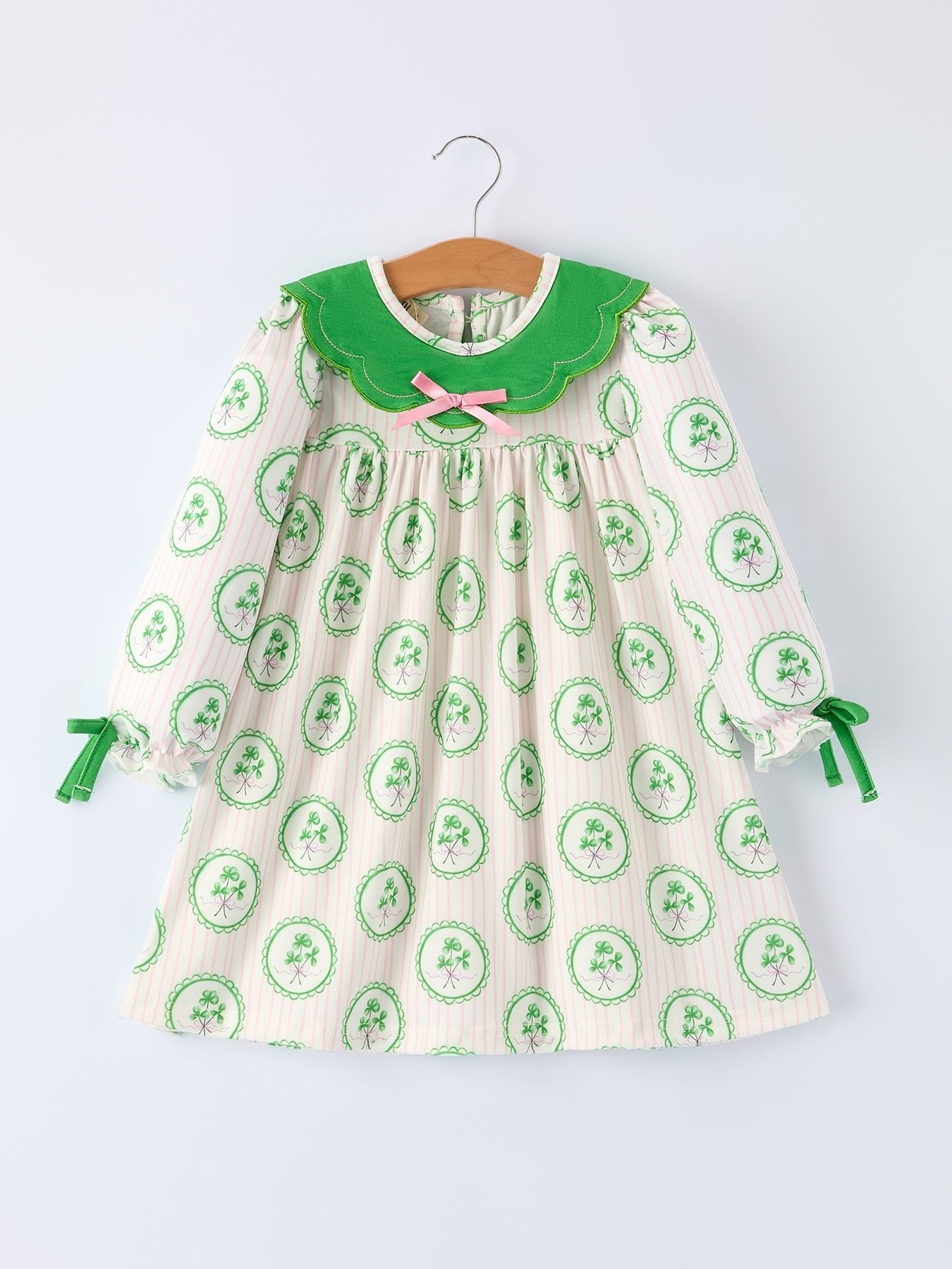 Rylee Faith Designs St. Patrick's Day Shamrock Striped Long Sleeve Girl Dress - 