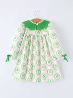 Rylee Faith Designs St. Patrick's Day Shamrock Striped Long Sleeve Girl Dress - 