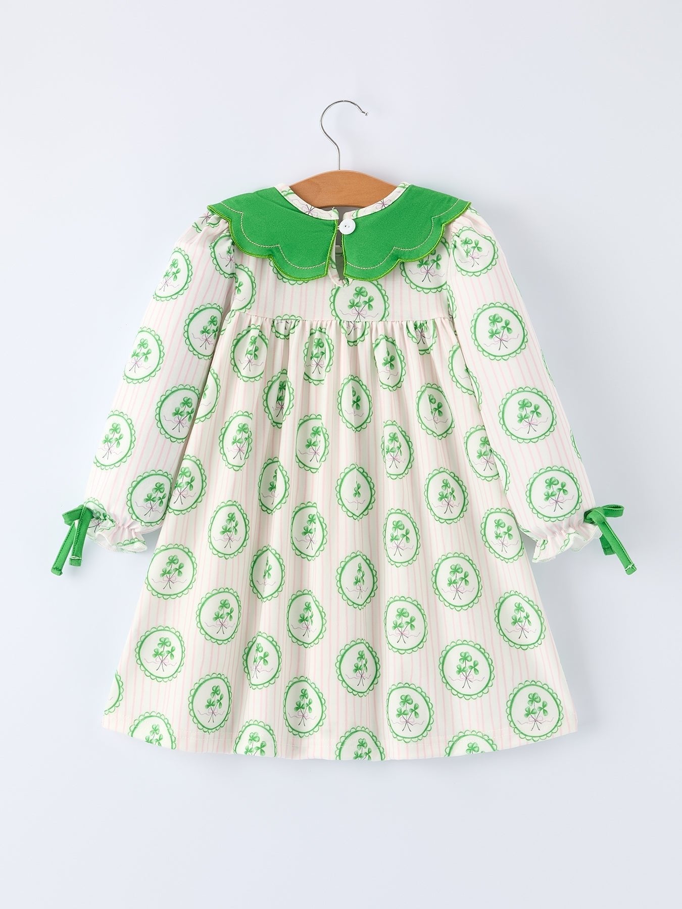 Rylee Faith Designs St. Patrick's Day Shamrock Striped Long Sleeve Girl Dress - 
