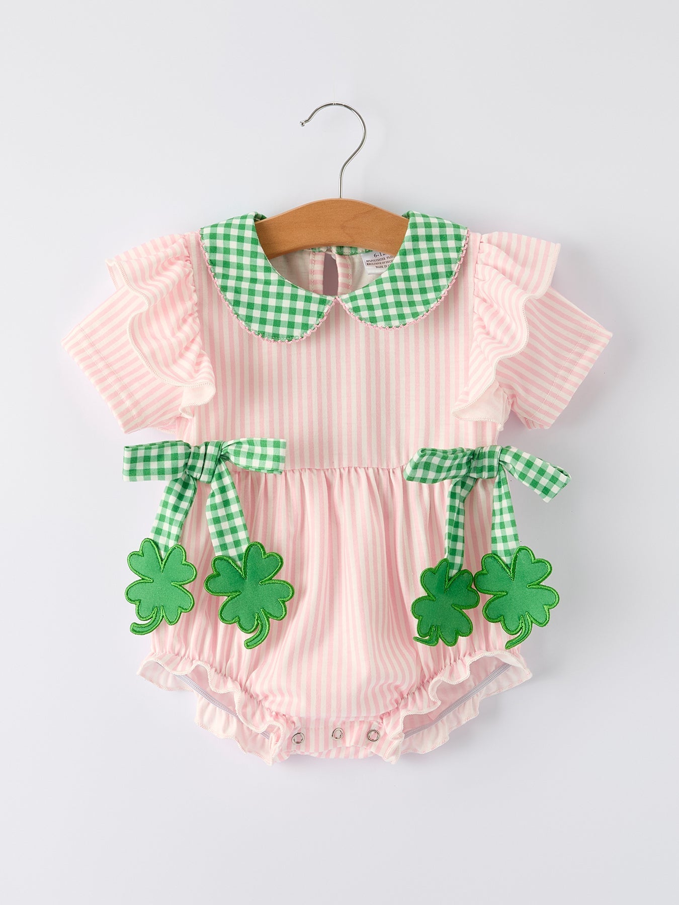 Rylee Faith Designs St. Patrick's Day Shamrock Striped Plaid Baby Girl Romper - 