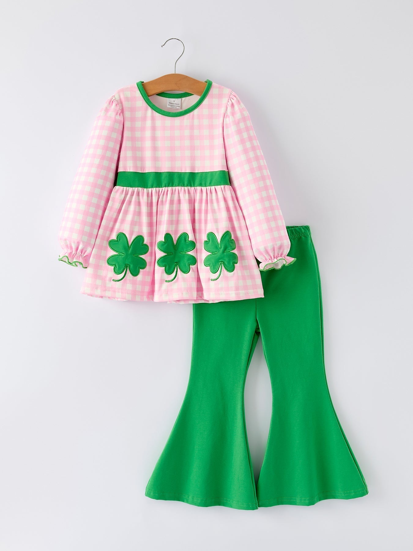 Rylee Faith Designs St. Patrick's Day Shamrock Top and Bell Bottom Pants Girls Set - 