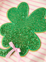 Rylee Faith Designs St. Patrick’s Day Stripe Top with Glitter Shamrock and Sequin Skirt Set - 