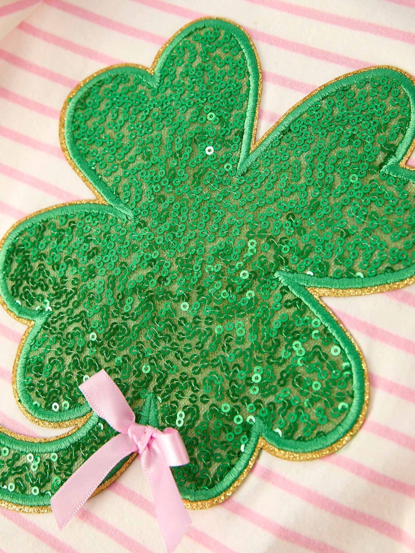 Rylee Faith Designs St. Patrick’s Day Stripe Top with Glitter Shamrock and Sequin Skirt Set - 