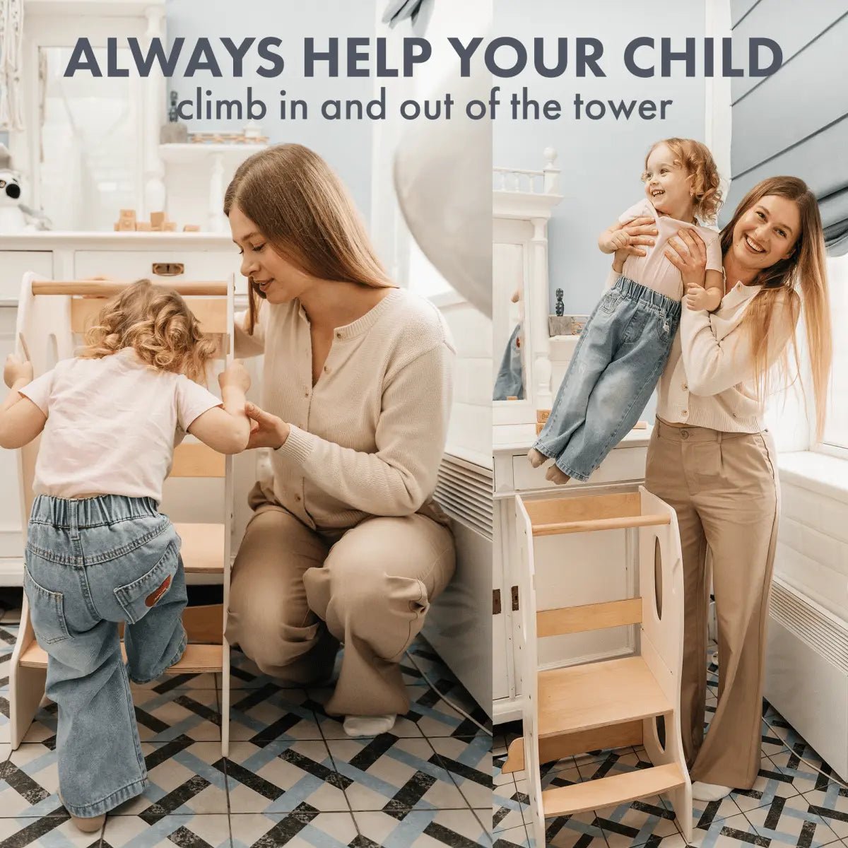 Goodevas Stable Montessori Step Tower Wooden Growing Chair Ivory - Everetts Place Boutique - 