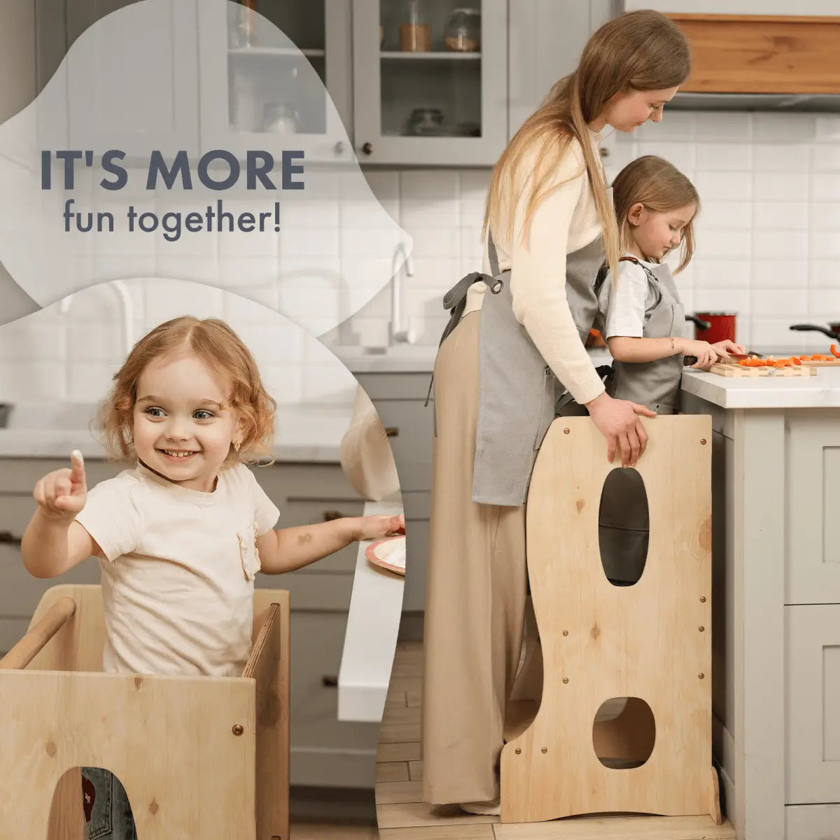 Goodevas Stable Montessori Tower: Wooden Growing Chair - Beige - Everetts Place