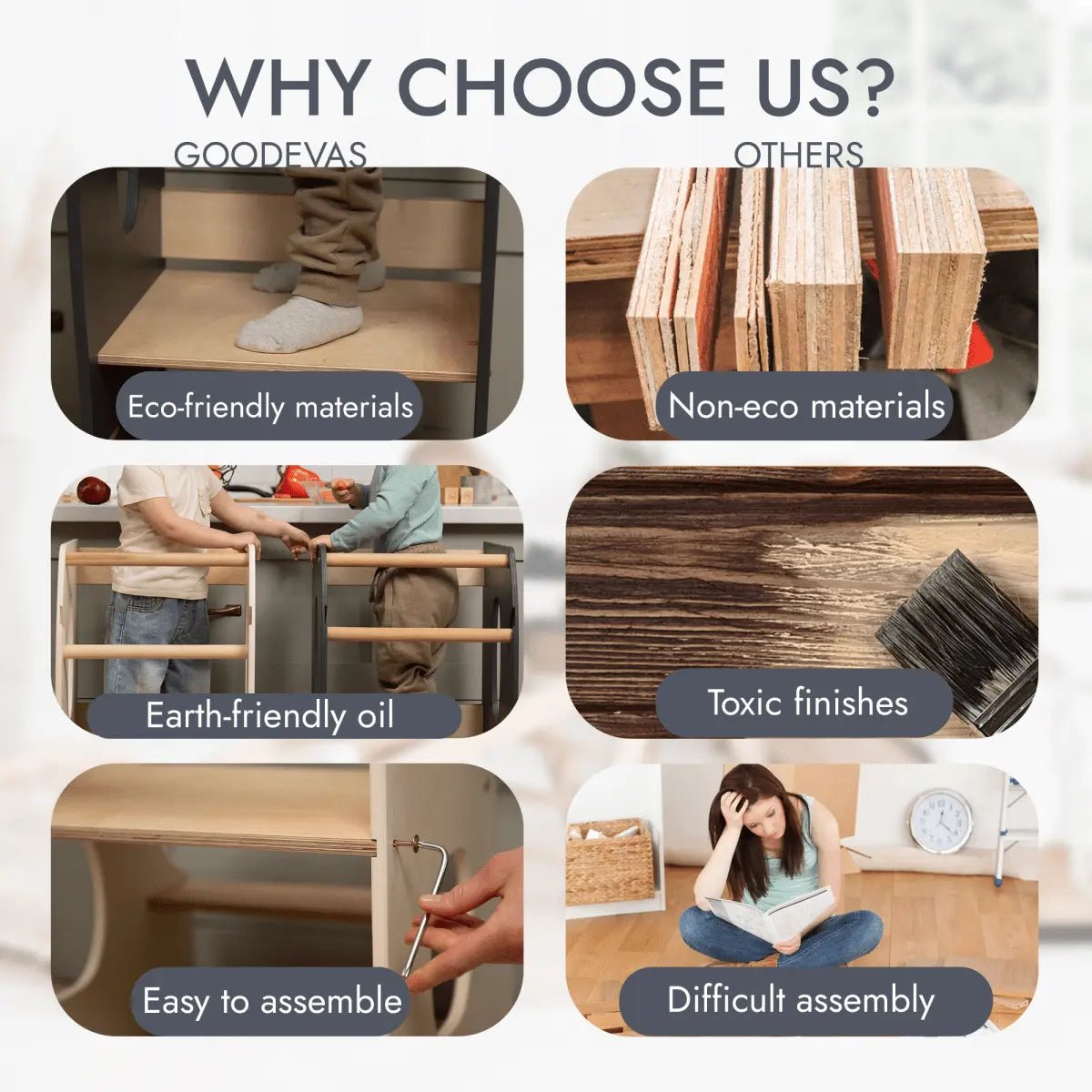 Goodevas Stable Montessori Tower Wooden Growing Chair Grey - Everetts Place Boutique - 