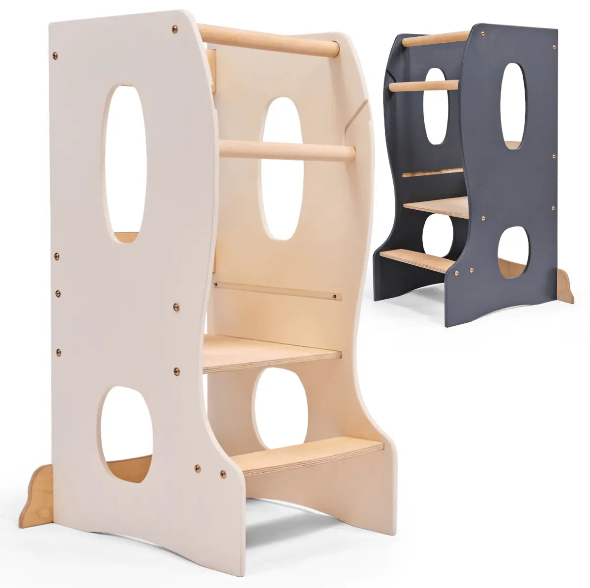 Goodevas Stable Montessori Tower: Wooden Growing Chair - Ivory - 