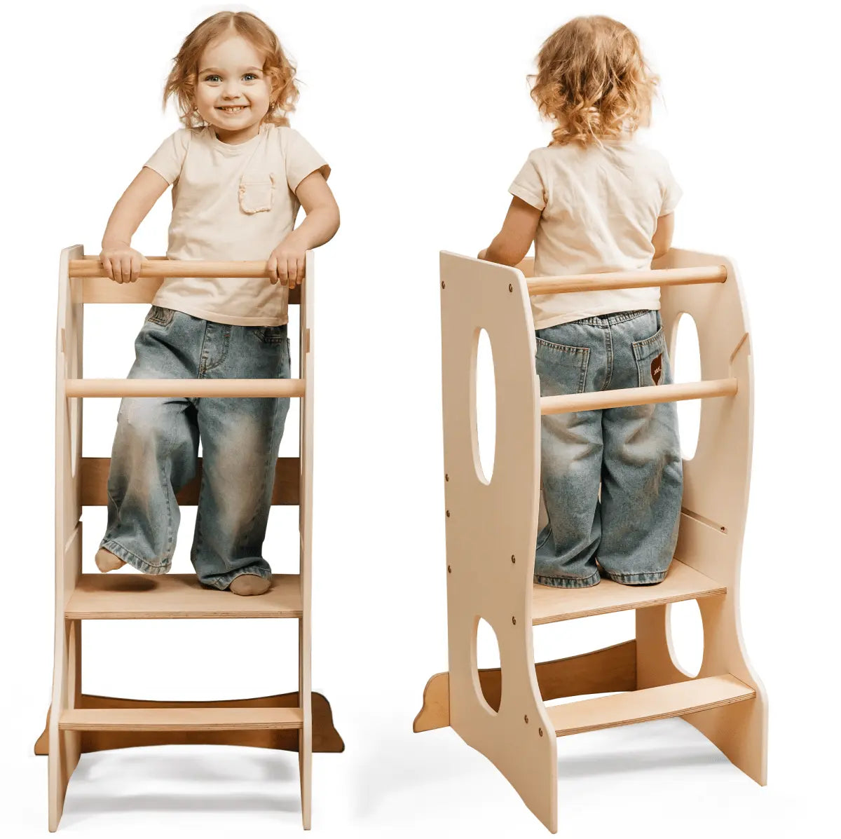 Goodevas Stable Montessori Tower: Wooden Growing Chair - Ivory - 