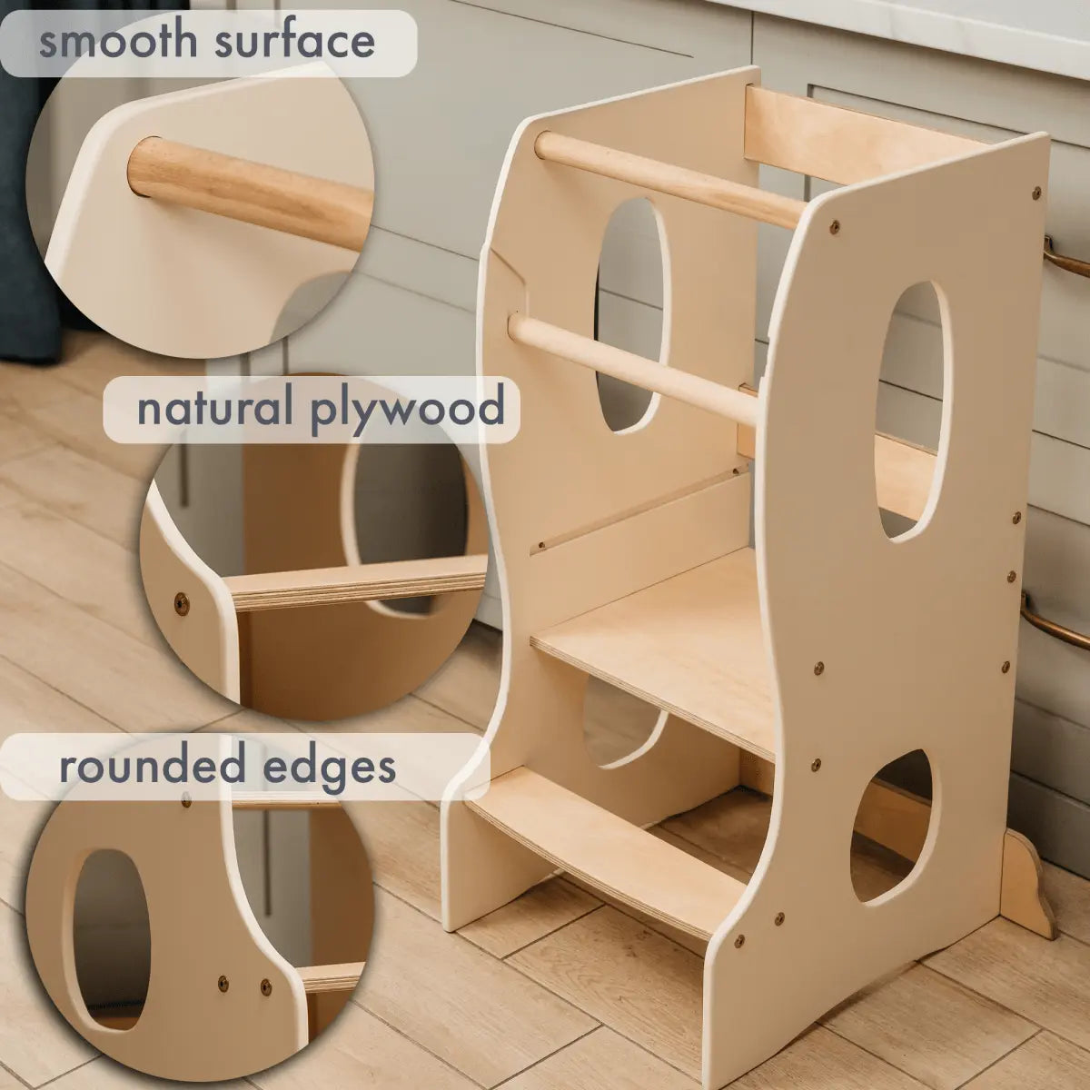 Goodevas Stable Montessori Tower: Wooden Growing Chair - Ivory - 