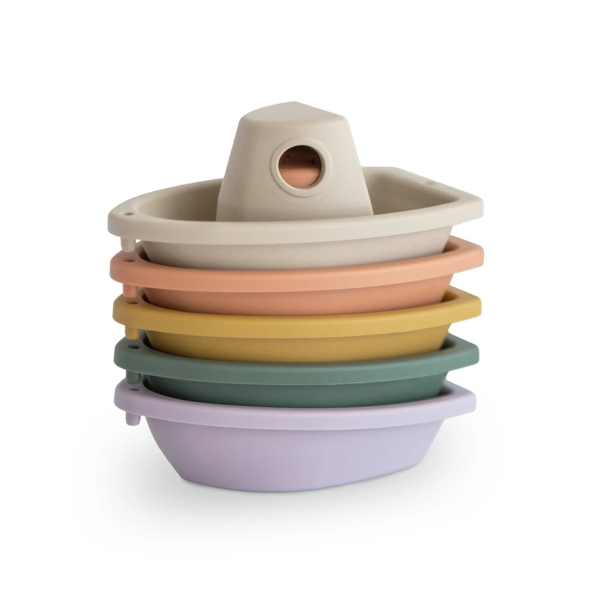 Mushie Stackable Bath Boats Set of Five for Independent Play in the Bathtub - 