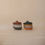 Mushie Stackable Bath Boats Set of Five for Independent Play in the Bathtub - 