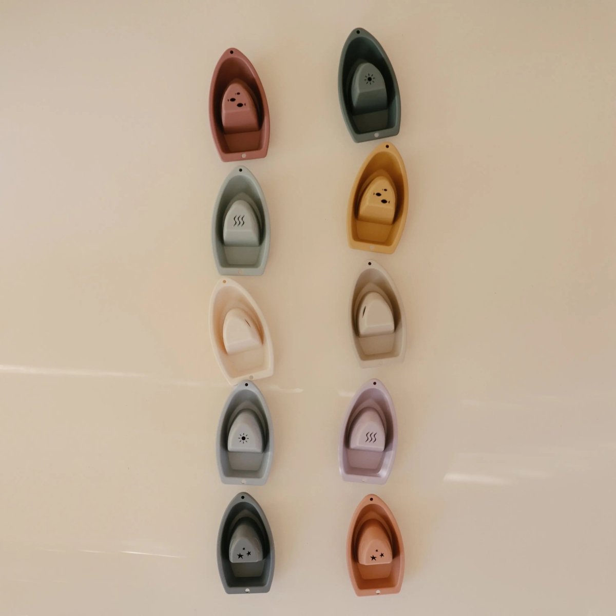 Mushie Stackable Bath Boats Set of Five for Independent Play in the Bathtub - 