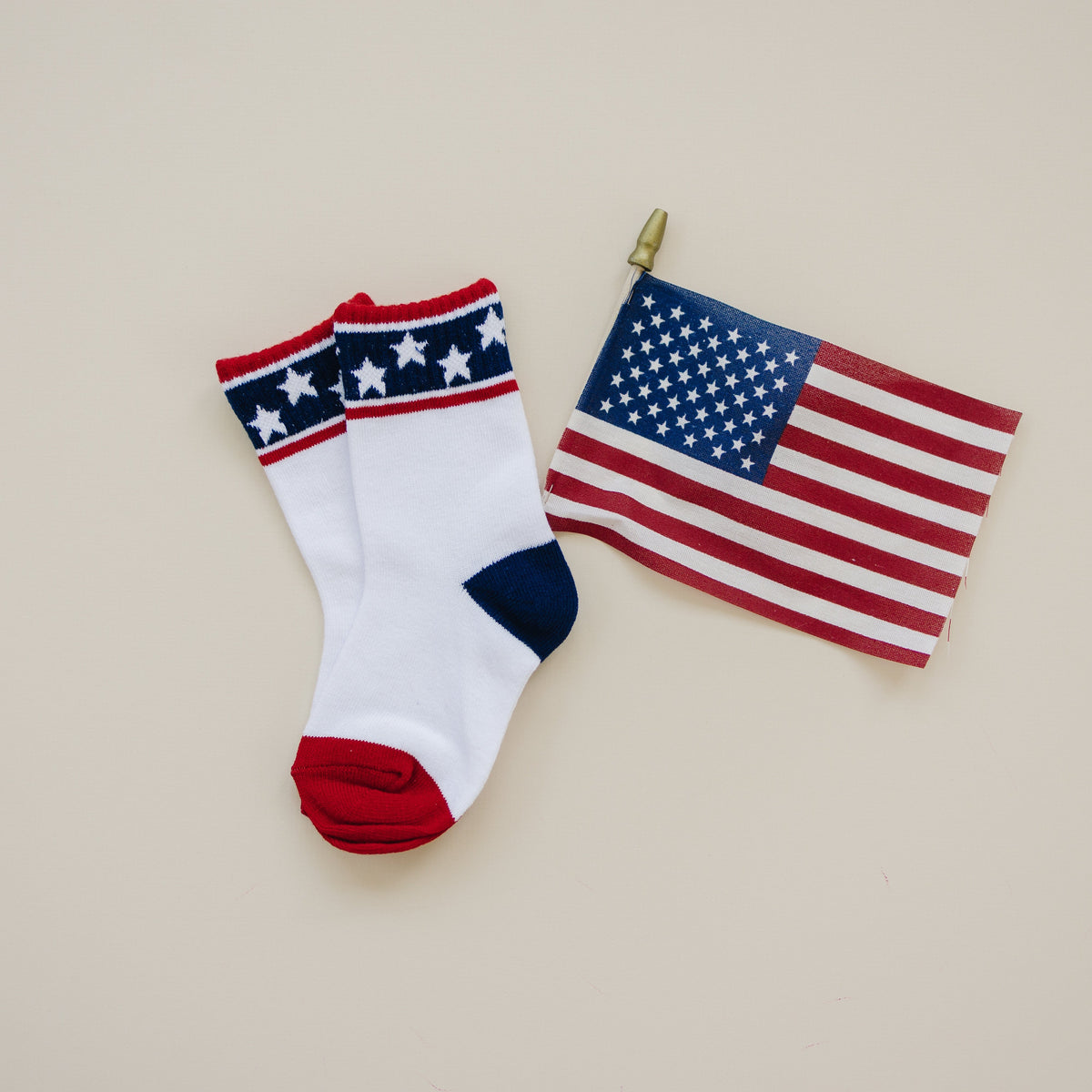 Little Joy Co. Stars & Stripes 4th of July crew socks, red, white, and blue, for babies, kids, and adults.