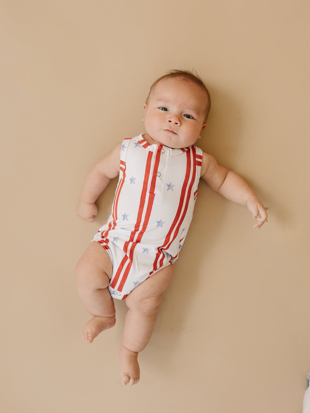 Little Joy Co. ultra-soft bamboo sleeveless baby romper, perfect for sensitive skin.
