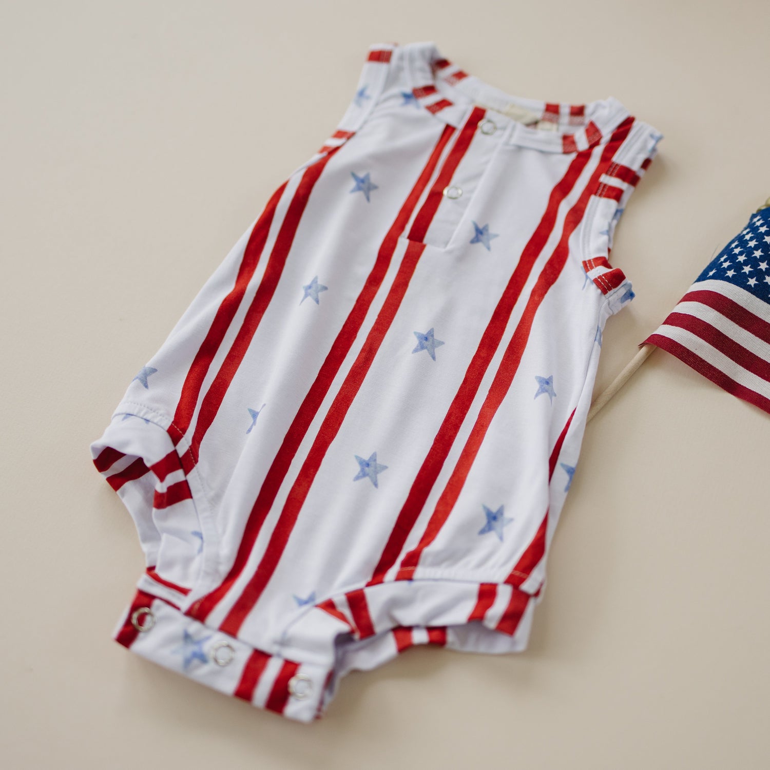 Little Joy Co. ultra-soft bamboo sleeveless baby romper, perfect for sensitive skin.