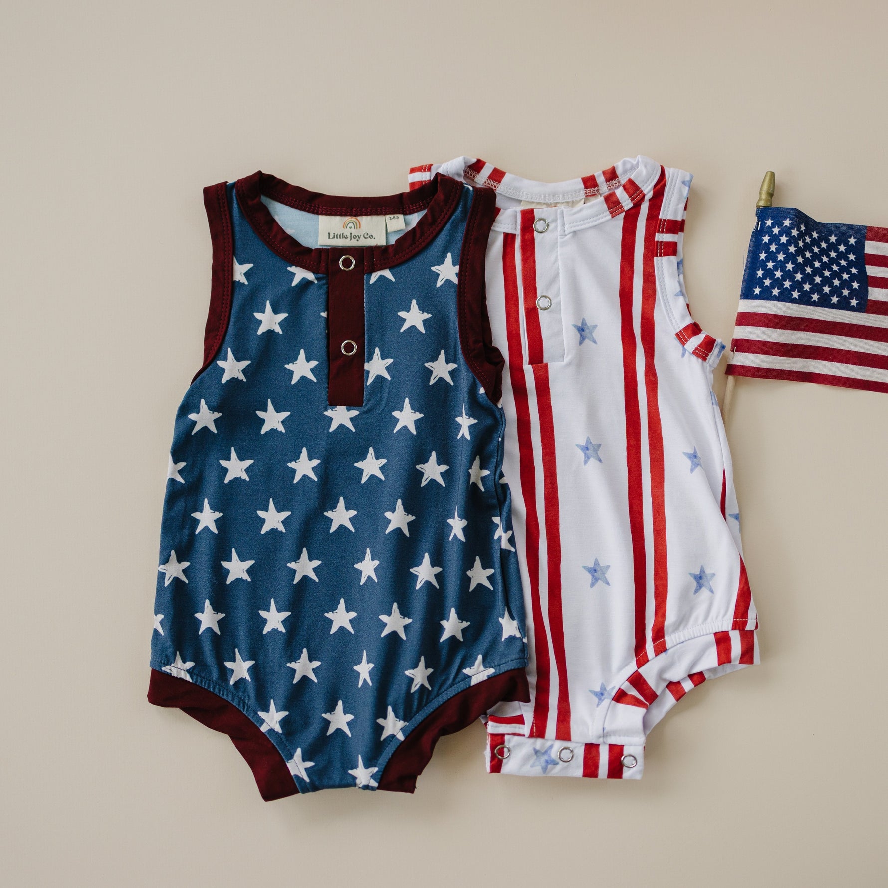 Little Joy Co. ultra-soft bamboo sleeveless baby romper, perfect for sensitive skin.