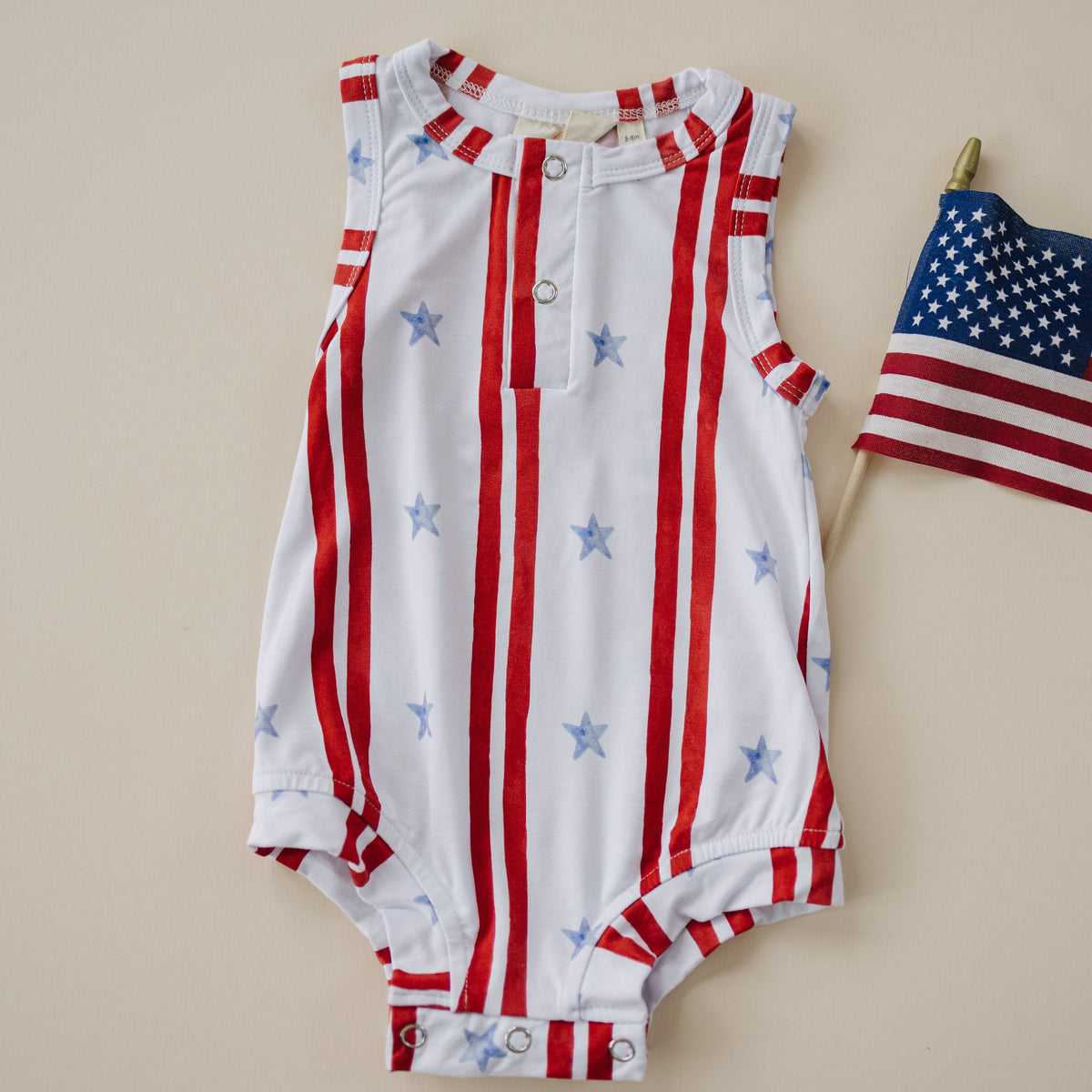 Little Joy Co. ultra-soft bamboo sleeveless baby romper, perfect for sensitive skin.