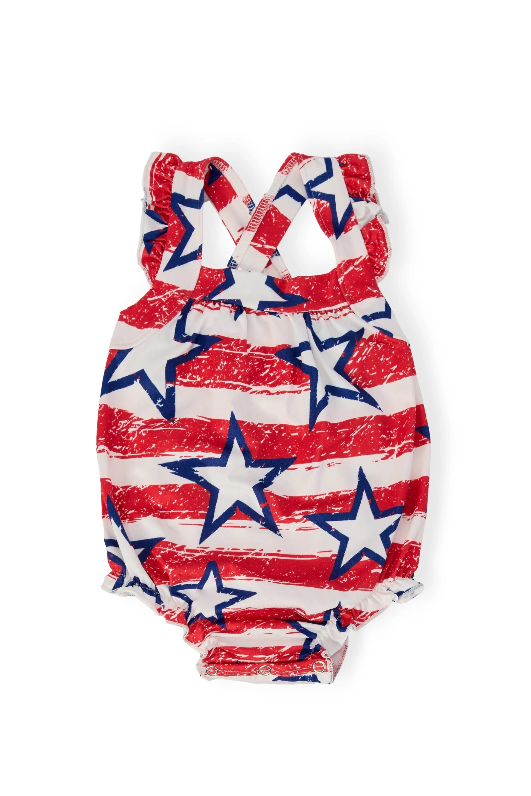 Mila & Rose ® Stars & Stripes Ruffle Cross Back Romper - 