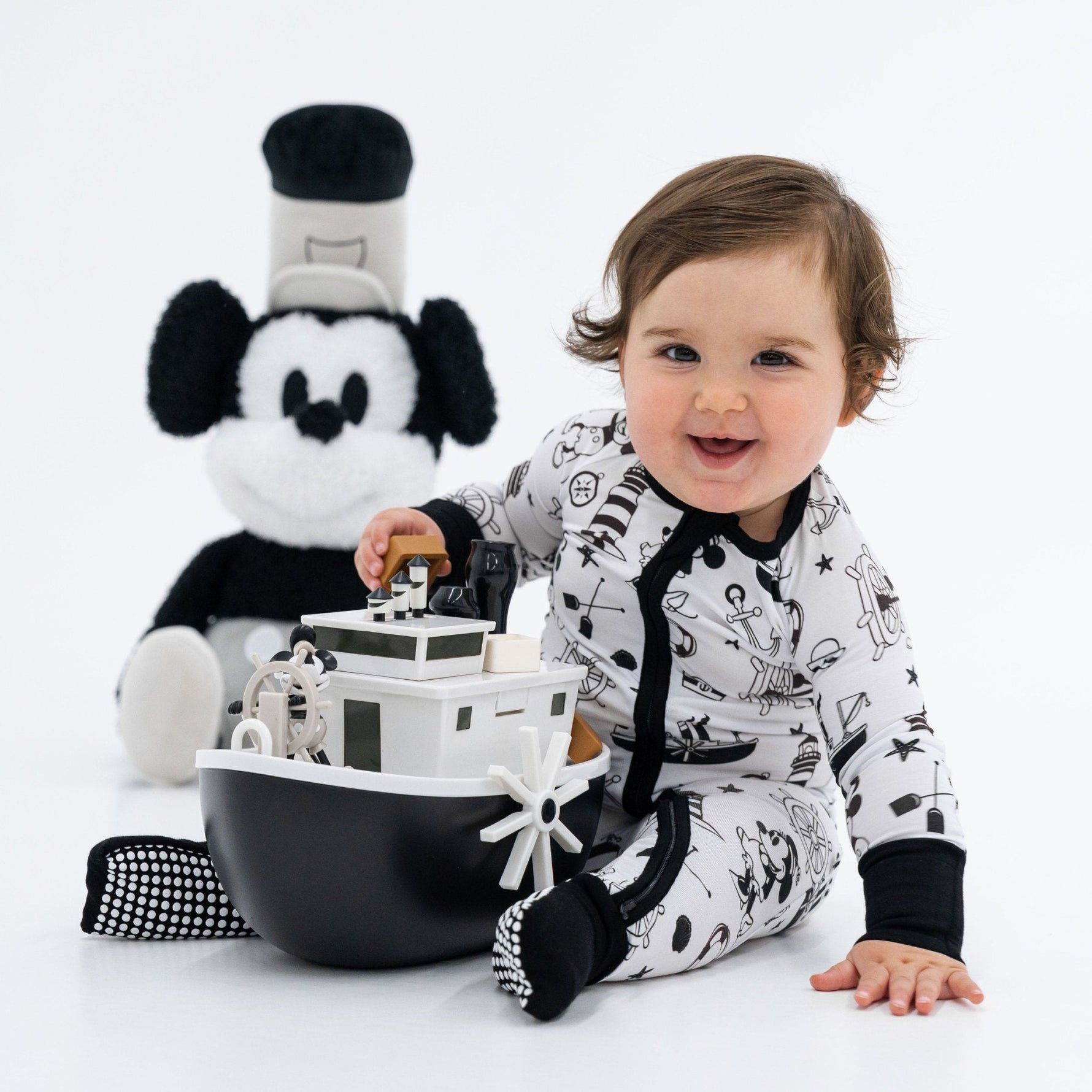 Bam & Stitch Steamboat Willie Bamboo Convertible Romper | Vintage Disney Sleeper - 