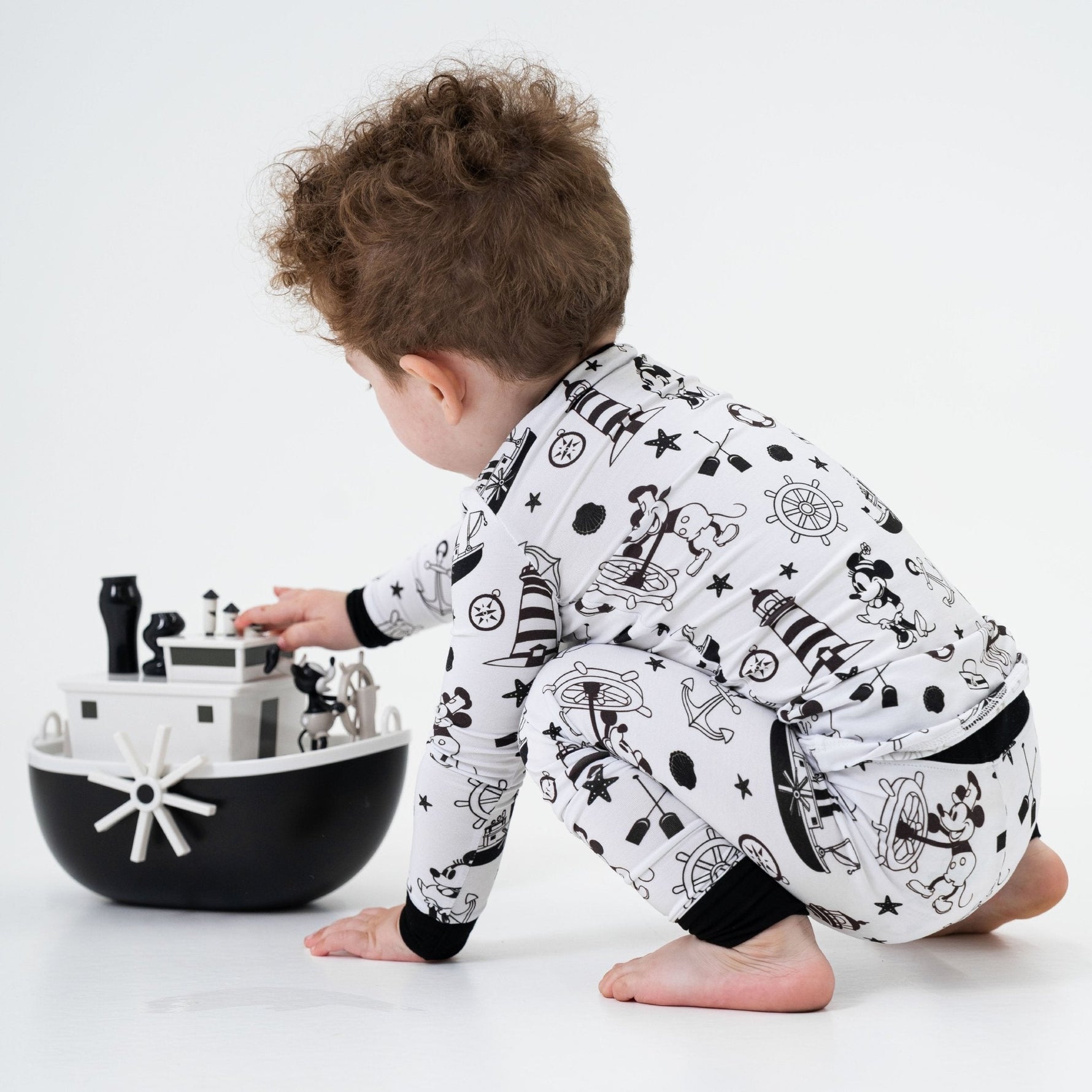 Bam & Stitch Steamboat Willie Bamboo Long Sleeve Pajamas | Vintage Disney Set - 