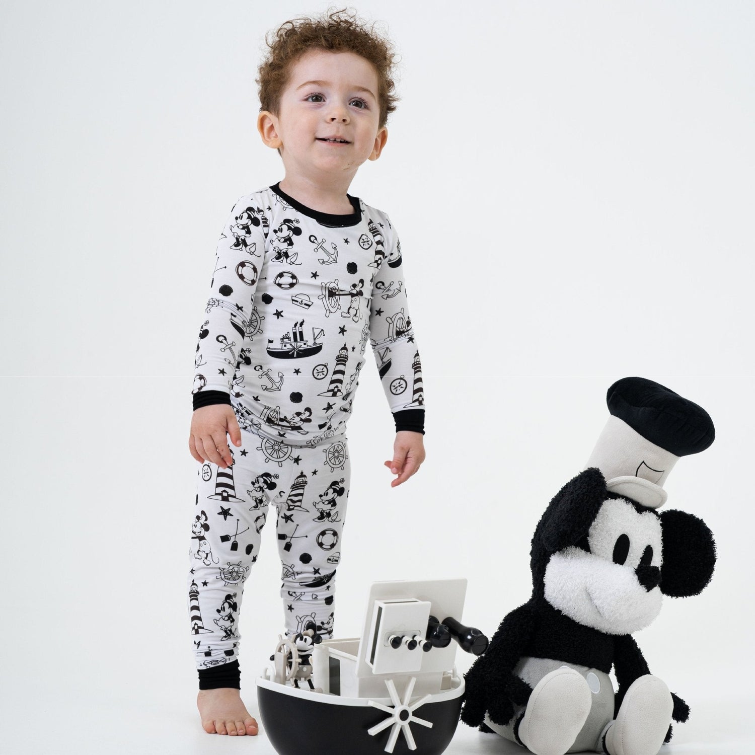 Bam & Stitch Steamboat Willie Bamboo Long Sleeve Pajamas | Vintage Disney Set - 