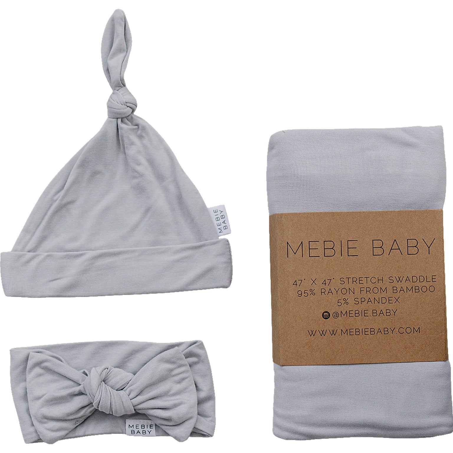 Mebie Baby Stone Bamboo Swaddle Hat And Head Wrap Set For Newborns 0 To 3 Months Unisex - 