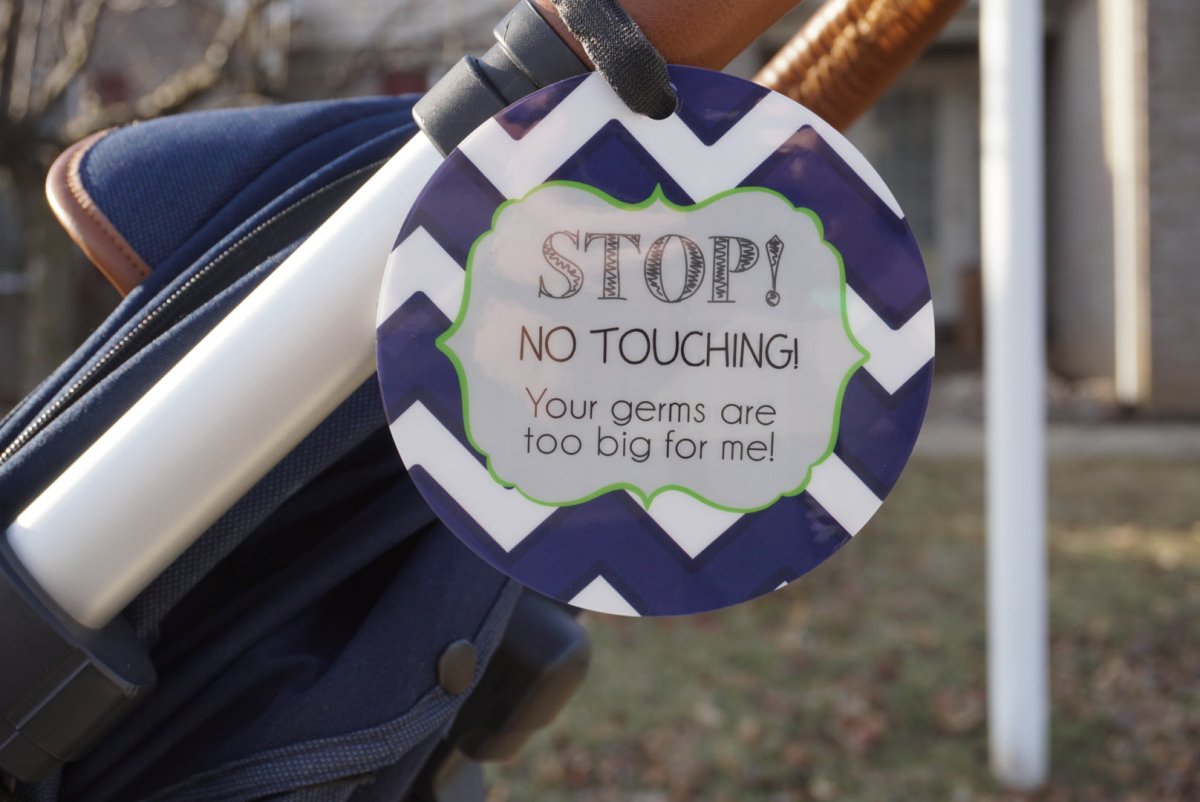 Three Little Tots Stop No Touching Boy Car Seat Sign Tag - 