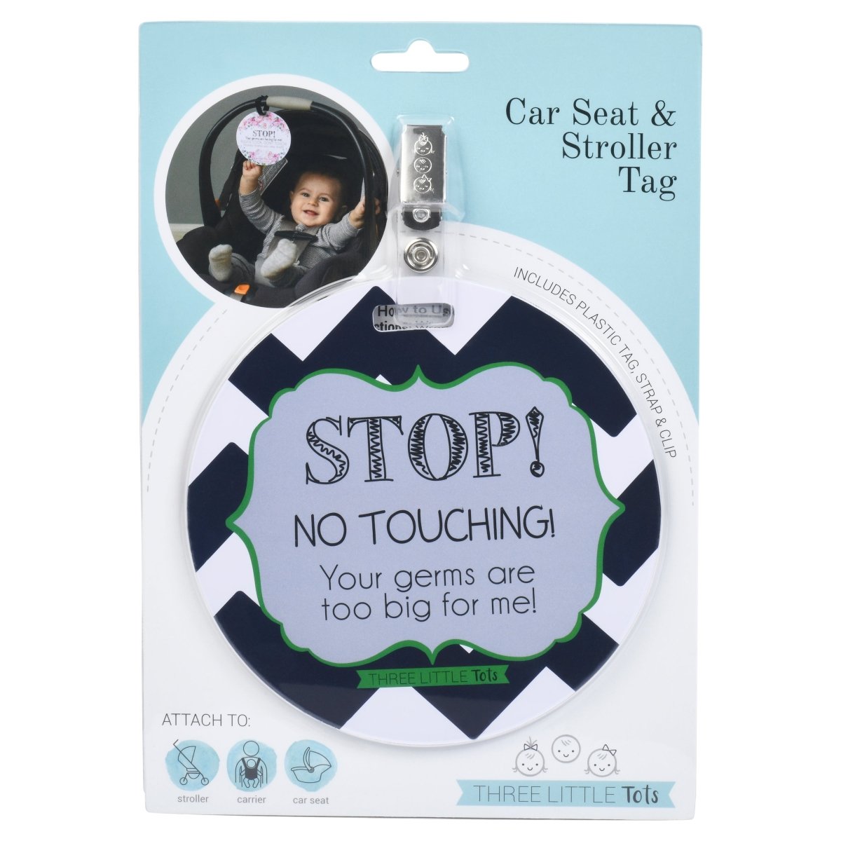Three Little Tots Stop No Touching Boy Car Seat Sign Tag - 