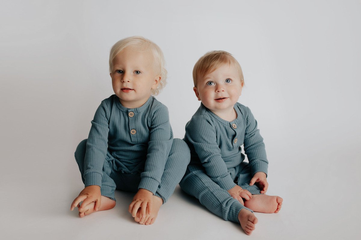 Three Little Tots Storm Blue Baby Ribbed Playsuit with pockets - 