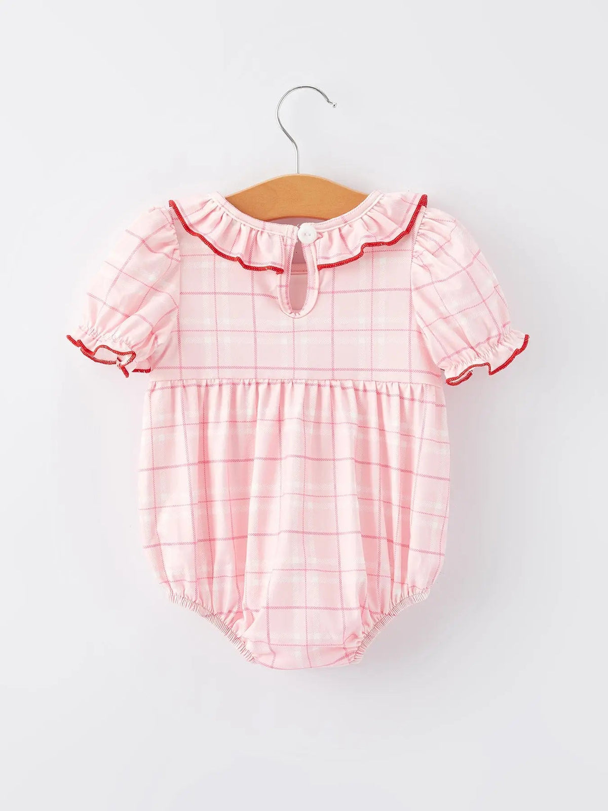 Rylee Faith Designs Strawberry Applique Flying Sleeves Plaid Girls' Romper - 