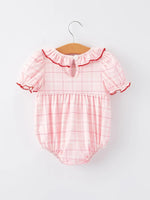 Rylee Faith Designs Strawberry Applique Flying Sleeves Plaid Girls' Romper - 