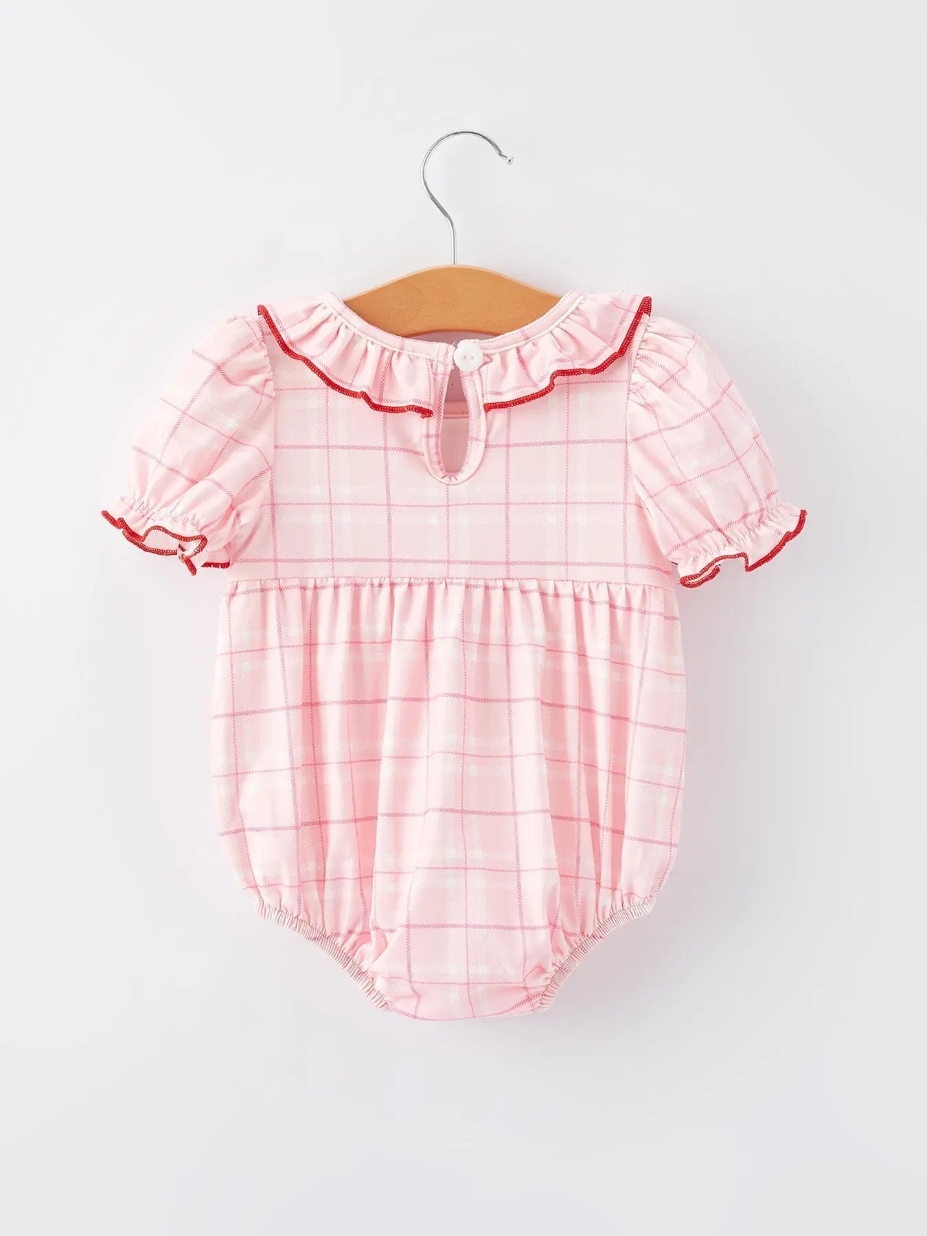 Rylee Faith Designs Strawberry Applique Flying Sleeves Plaid Girls' Romper - 