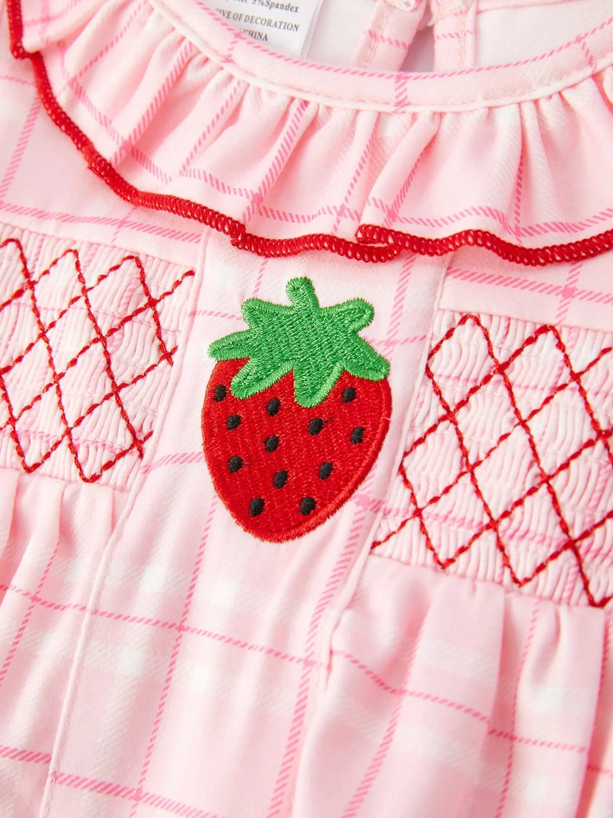 Rylee Faith Designs Strawberry Applique Flying Sleeves Plaid Girls' Romper - 