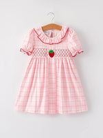 Rylee Faith Designs Strawberry Applique Girls Pink Plaid Dress - 
