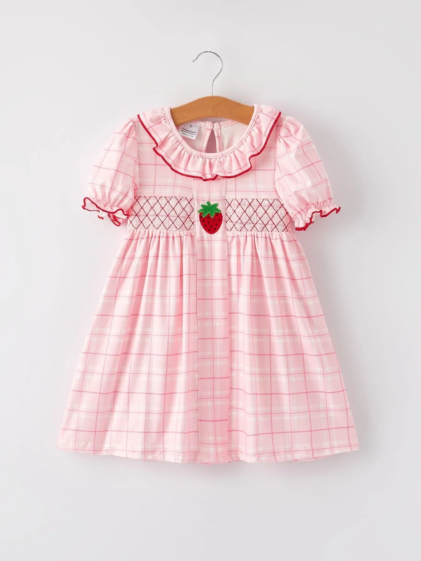 Rylee Faith Designs Strawberry Applique Girls Pink Plaid Dress - 