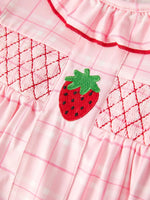 Rylee Faith Designs Strawberry Applique Girls Pink Plaid Dress - 