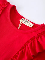 Rylee Faith Designs Strawberry Bow Girls Ruffle Top and Bell Bottoms Set - 