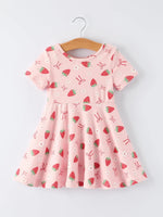 Rylee Faith Designs Strawberry Bow Girls Short Sleeves Dress - 