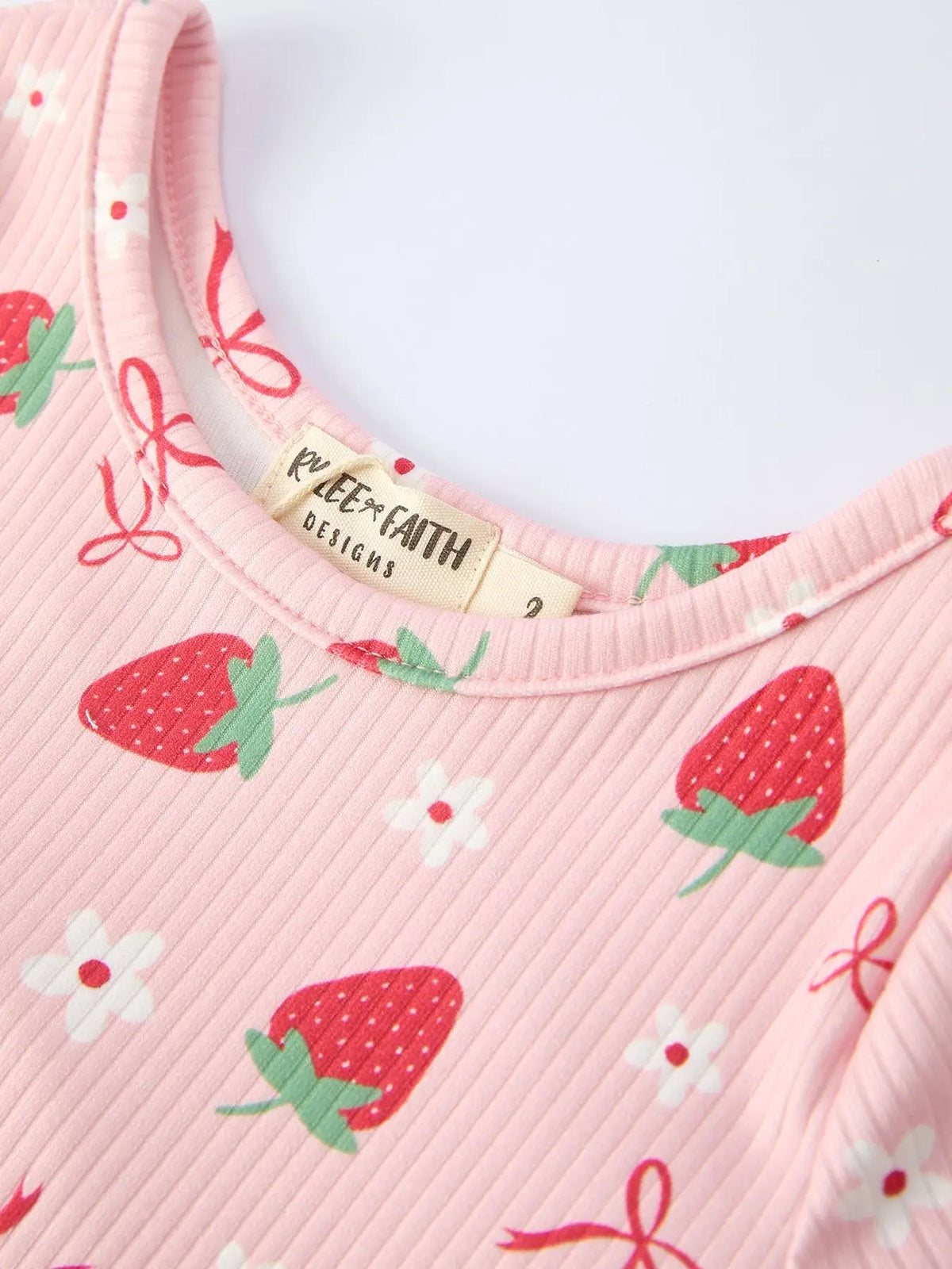 Rylee Faith Designs Strawberry Bow Girls Short Sleeves Dress - 