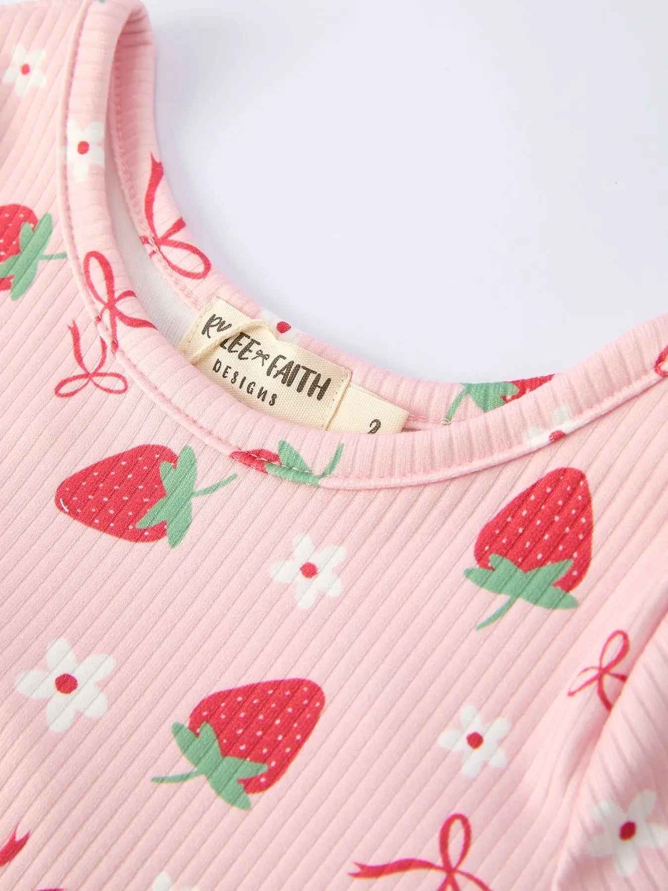 Rylee Faith Designs Strawberry Bow Girls Short Sleeves Dress - 